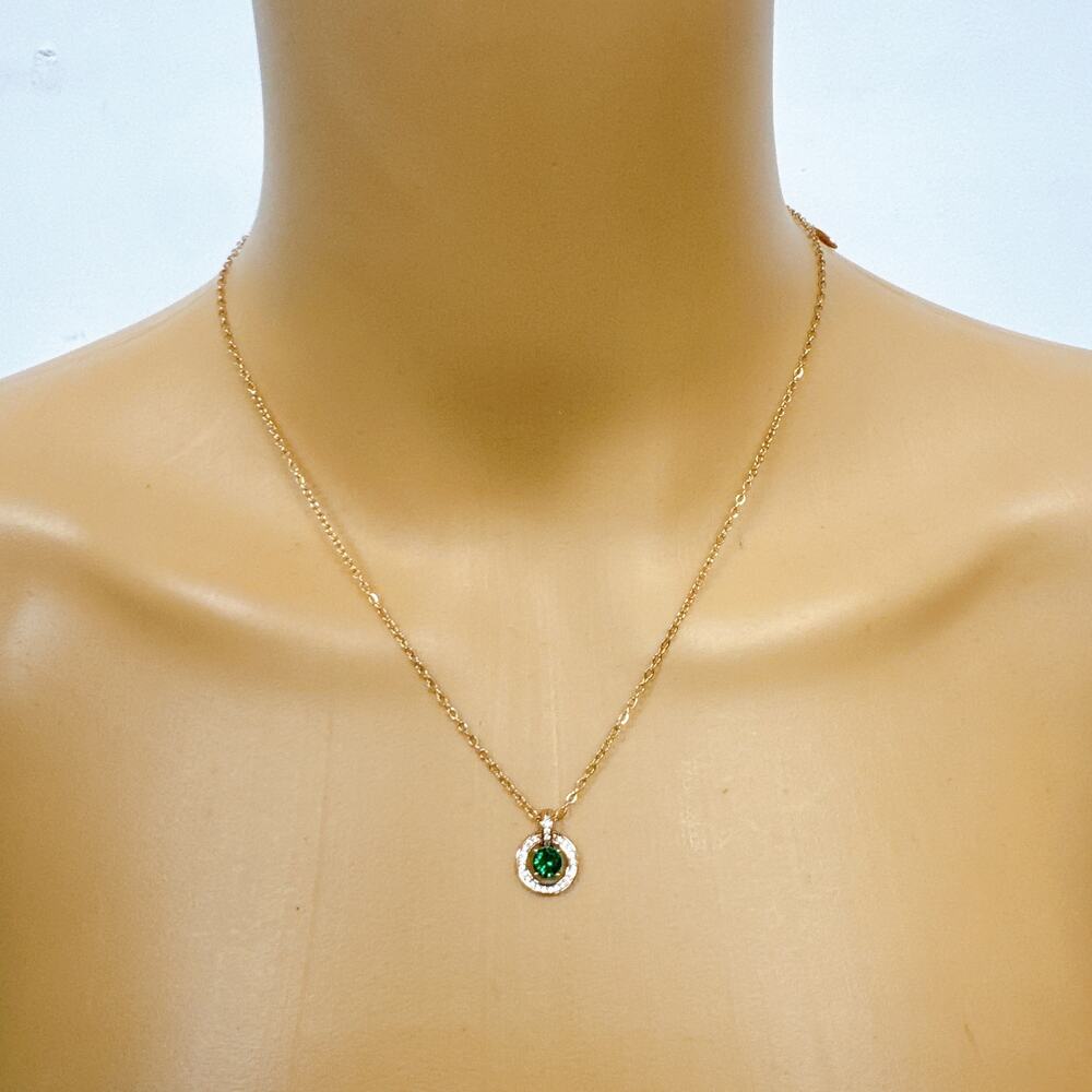 Gold Plated Dainty Necklace with Green CZ Pendant, Minimalist Style